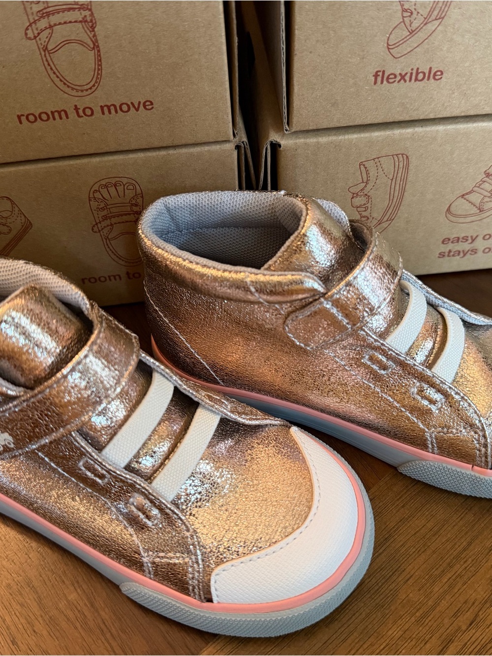 See Kai Run Rose Gold Metallic High-Top Sneakers with Pink Trim